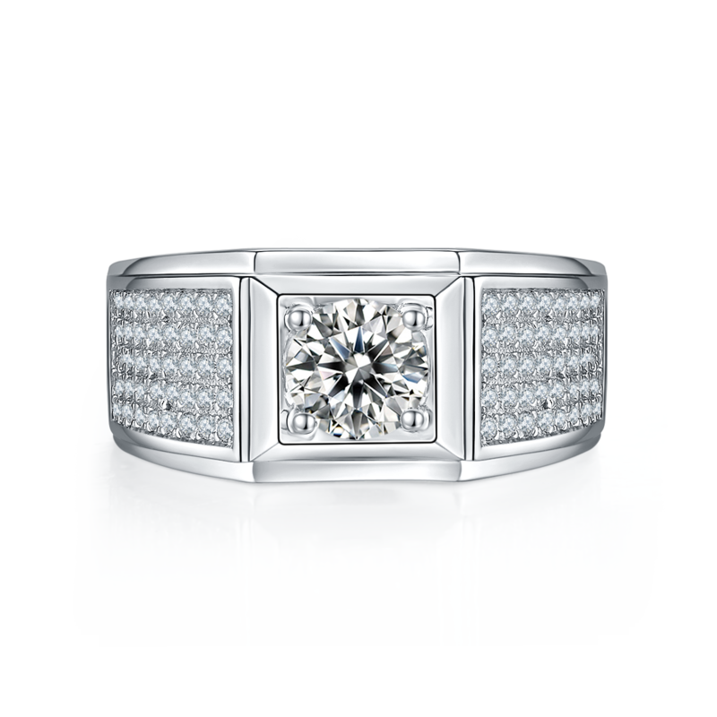 学兵款S925银镀白金MoissaniteMen's Ring1ctD级